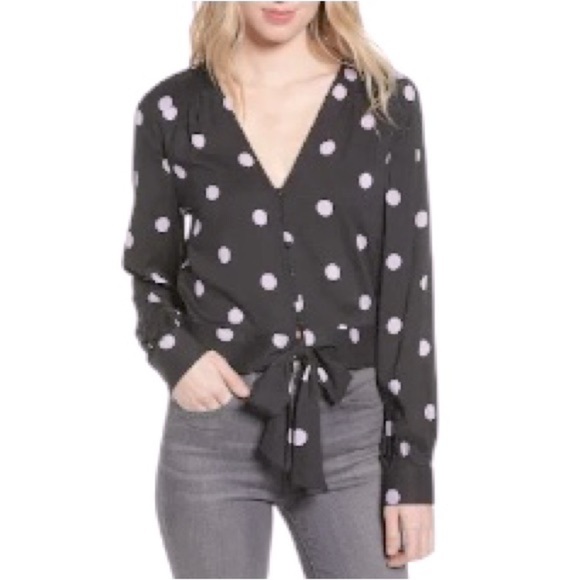 PAIGE Alynna Lavender Polka Fog Dolly Dot V-Neck Tie Front Top Size S - Picture 1 of 9